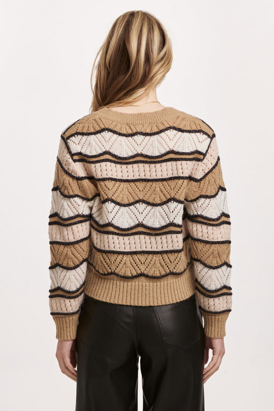 image of a female model wearing a JUDY STRIPED POINTELLE SWEATER ROCKY ROAD DEAR JOHN DENIM 