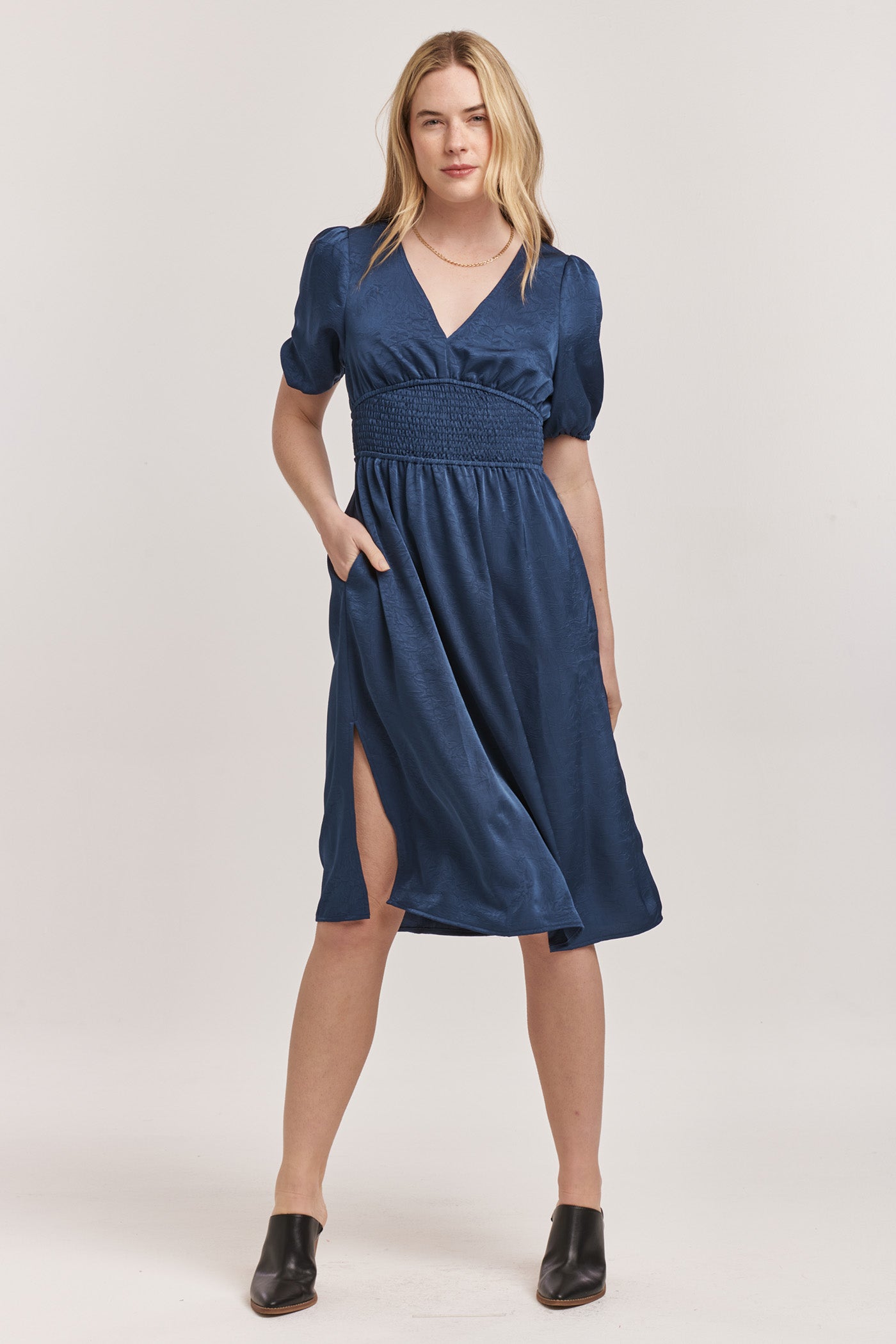 Smocked waist midi dress online