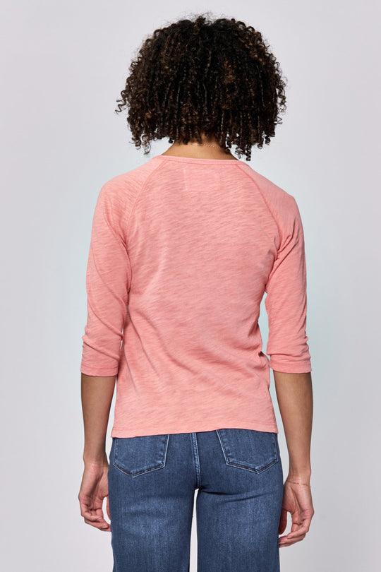 image of a female model wearing a SONOMA CREW NECK RAGLAN SLUB JERSEY TOP TERRACOTTA DEAR JOHN DENIM 