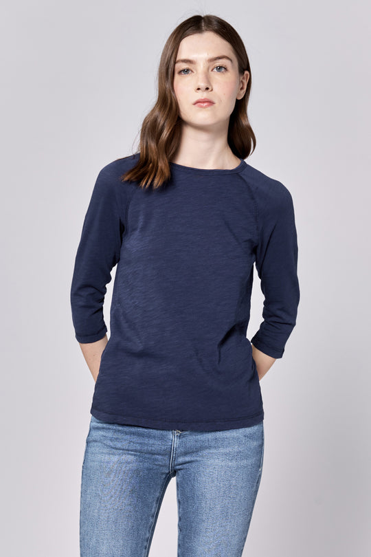 SONOMA CREW NECK RAGLAN SLUB JERSEY TOP BLACK IRIS