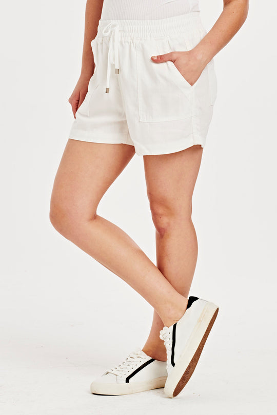 image of a female model wearing a CAMILLE HIGH RISE SHORTS OPTIC WHITE DEAR JOHN DENIM 