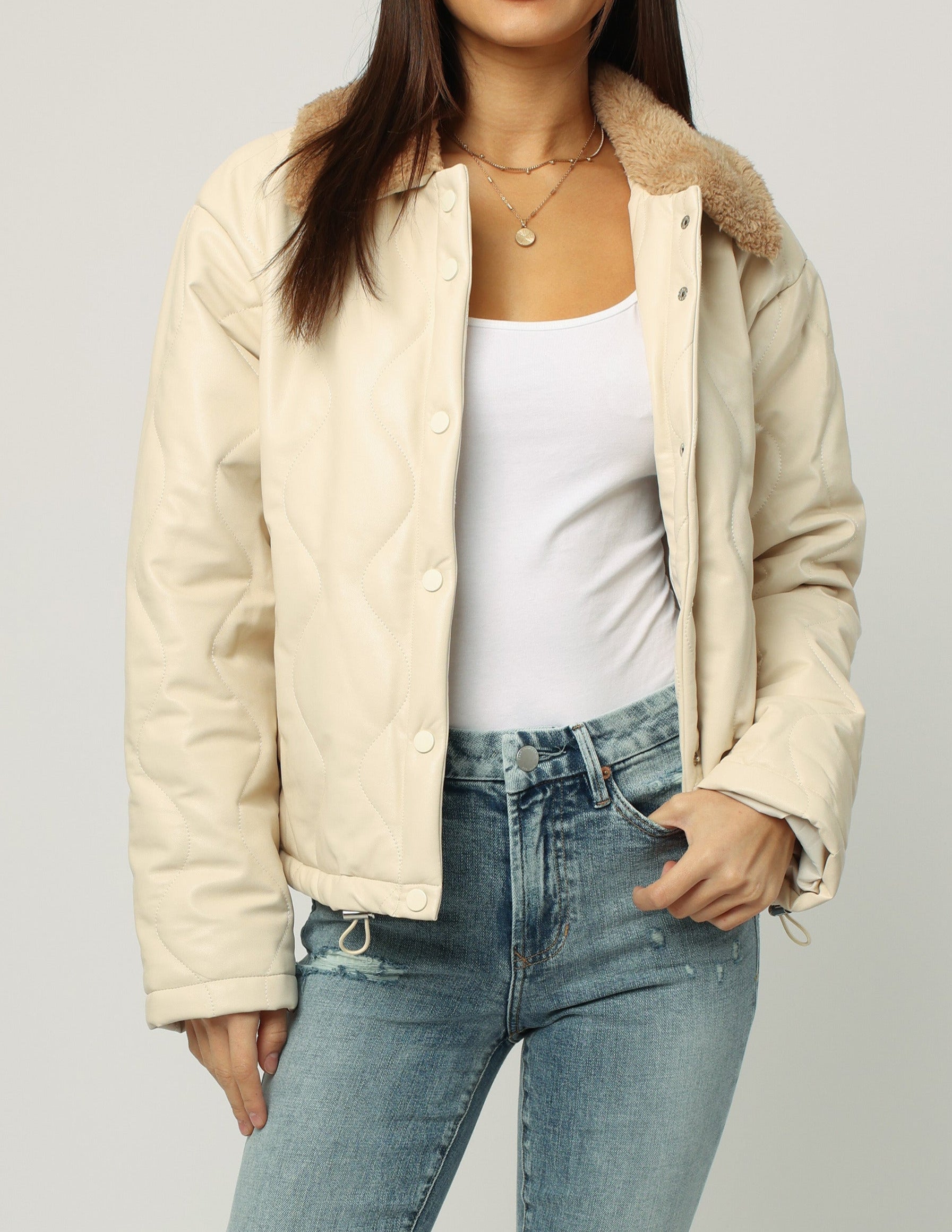 Leather jacket cheap sherpa collar