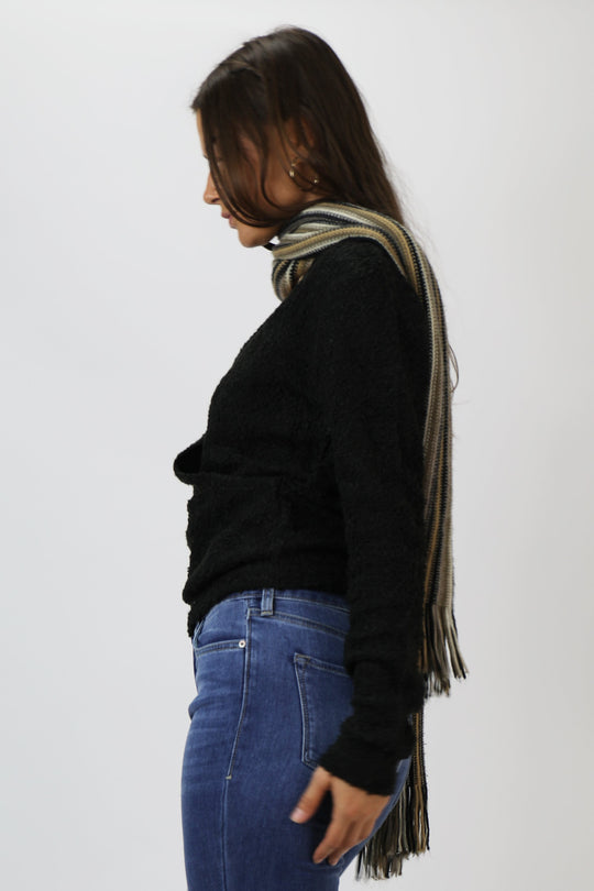 image of a female model wearing a BRENDA SPECKLED SWEATER BLACK SWEATERS