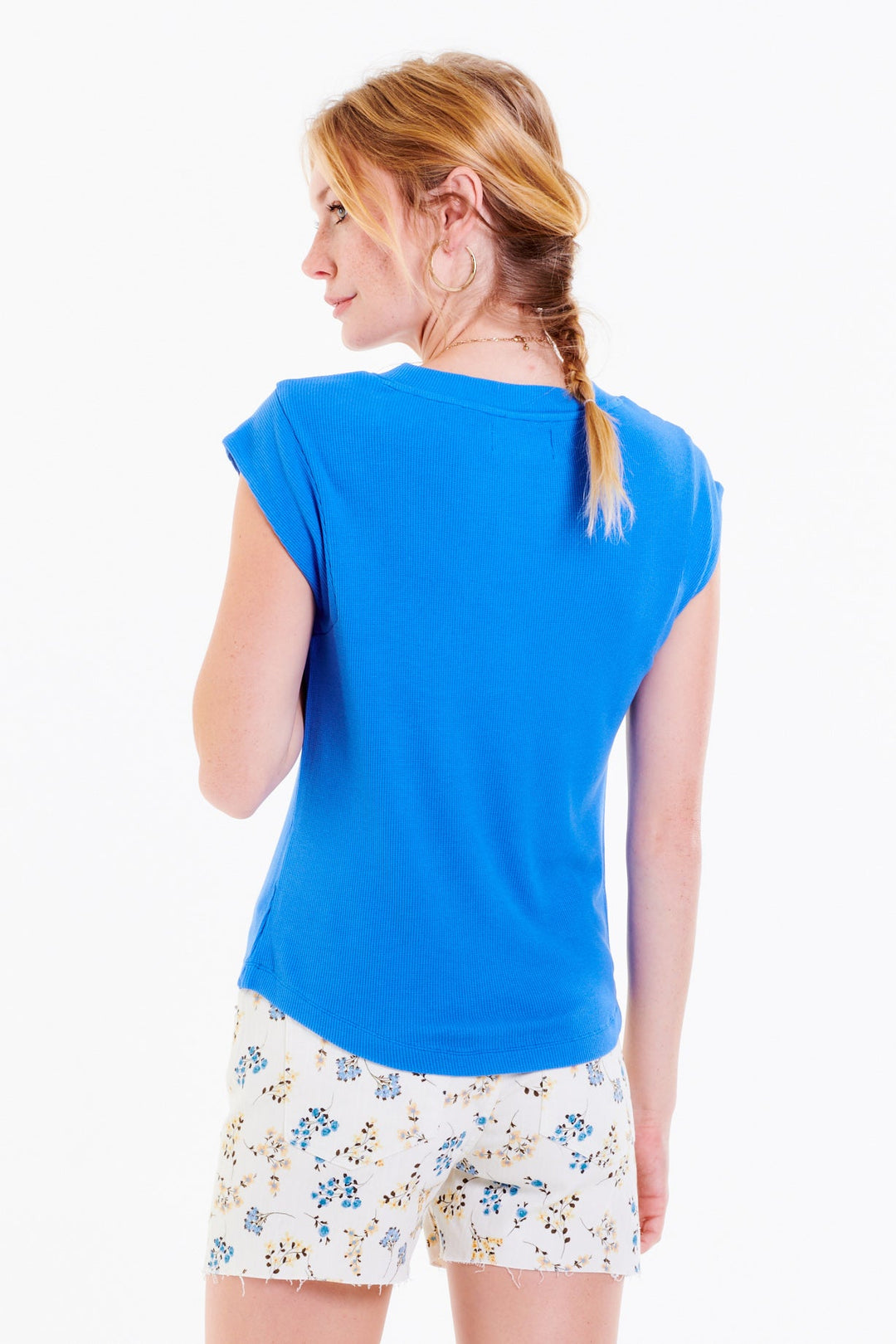 image of a female model wearing a URI THERMAL V-NECK TOP SKYDIVER DEAR JOHN DENIM 