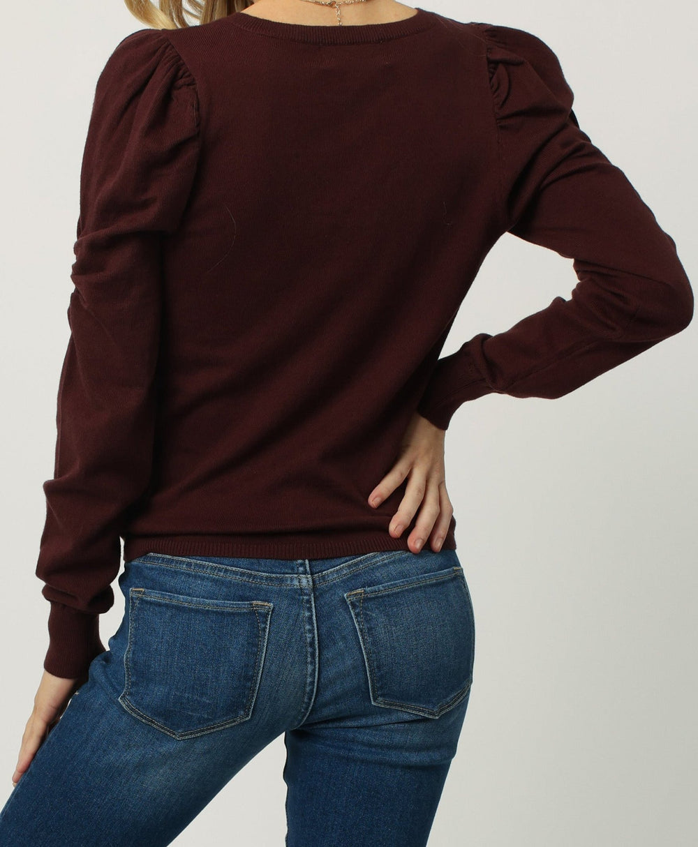 image of a female model wearing a LILLY LONG SLEEVE V-NECK SWEATER HICKORY DEAR JOHN DENIM 