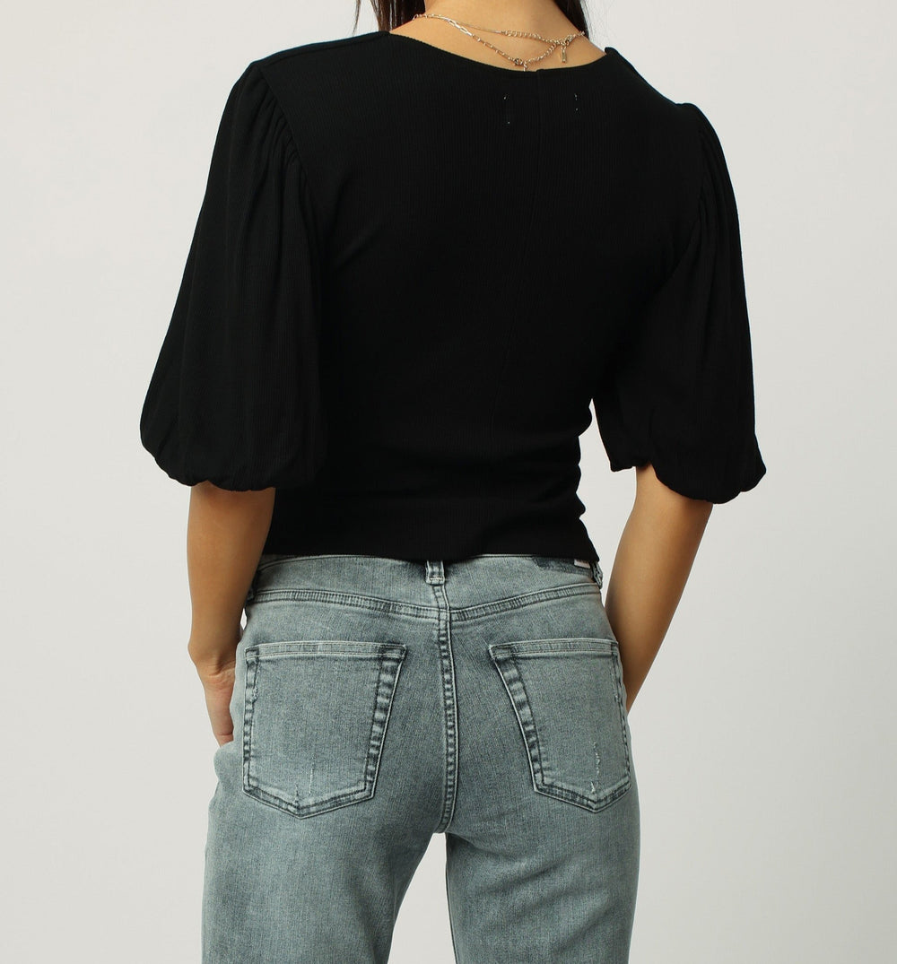 image of a female model wearing a YOLANDA PUFFED SHORT SLEEVE TOP BLACK DEAR JOHN DENIM 