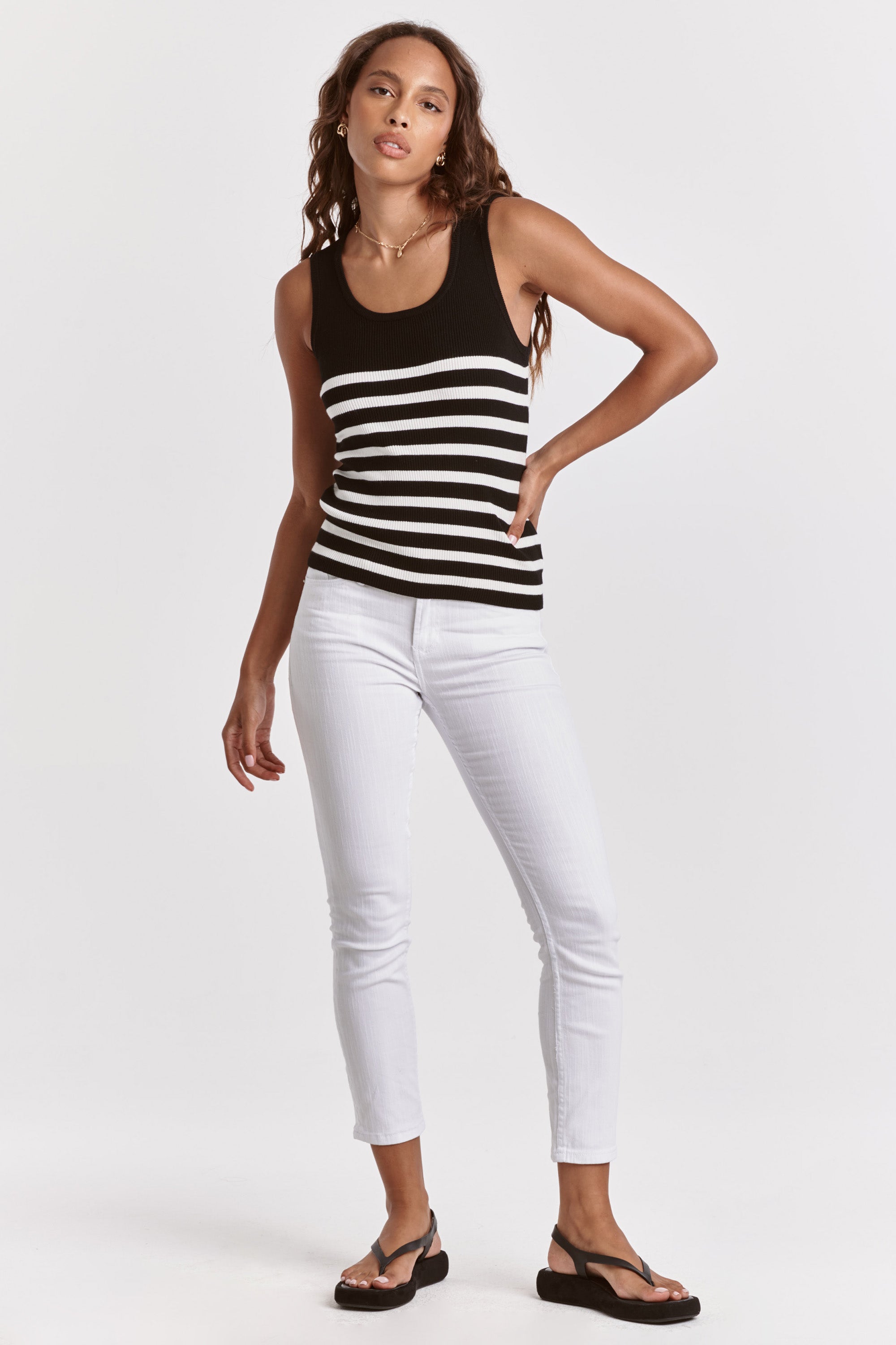 OAK SCOOP NECK TANK BLACK WITH WHITE STRIPES