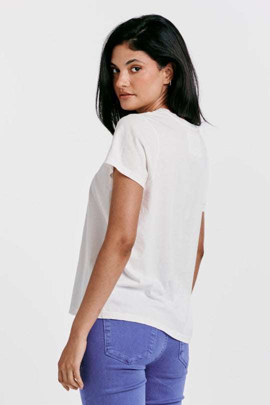 image of a female model wearing a MADELYN SHORT SLEEVE JERSEY TEE WHITE DEAR JOHN DENIM 