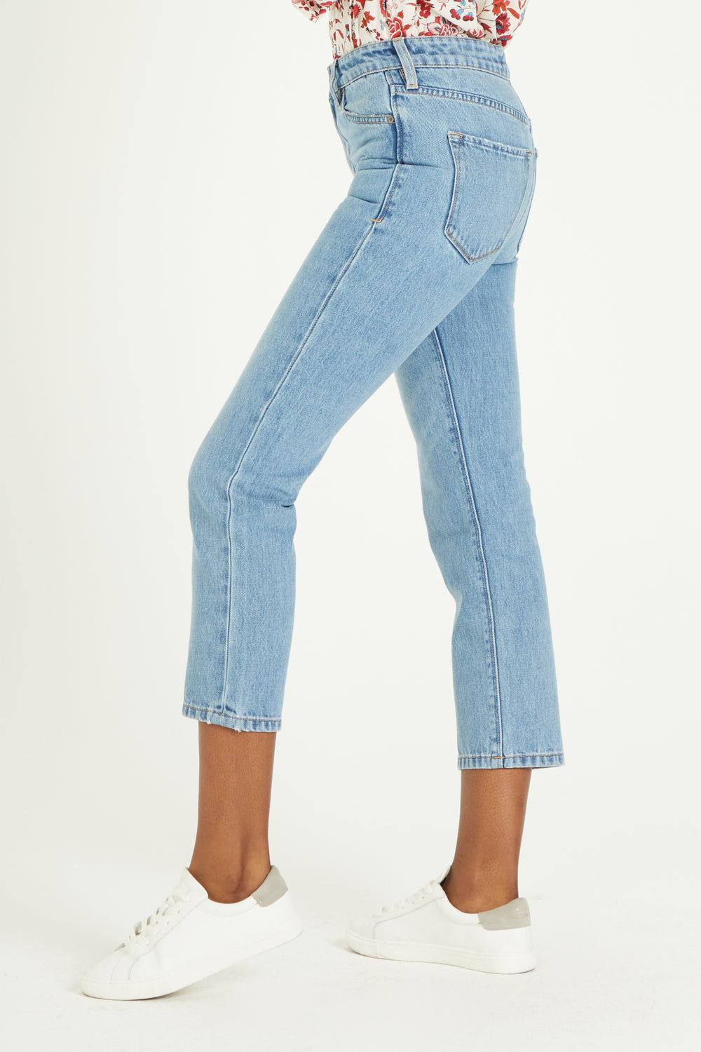 image of a female model wearing a 11" SUPER HIGH RISE FRANKIE STRAIGHT IN SALT LAKE JEANS