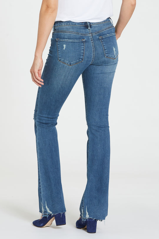 image of a female model wearing a 8 1/2MID RISE RISE ROSIE BOOTCUT BLUE ICON DEAR JOHN DENIM 