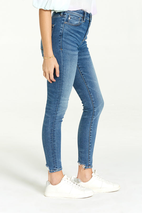 image of a female model wearing a 10 1/2" SUPER HIGH RISE OLIVIA  JAKARTA DEAR JOHN DENIM 