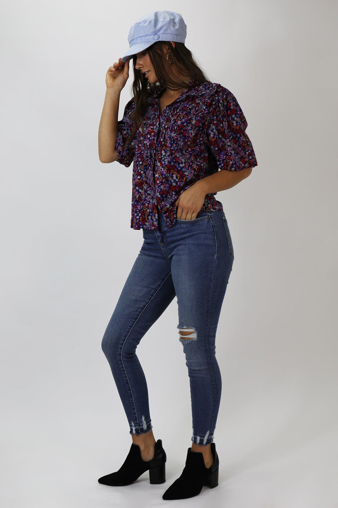 image of a female model wearing a OLIVIA SUPER HIGH RISE ANKLE SKINNY JEANS SAN ANTONIO JEANS