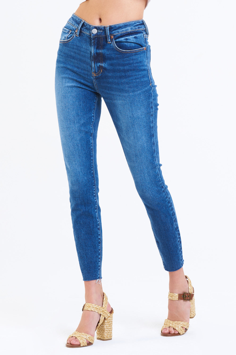 image of a female model wearing a OLIVIA SUPER HIGH RISE ANKLE SKINNY JEANS ATHENS JEANS