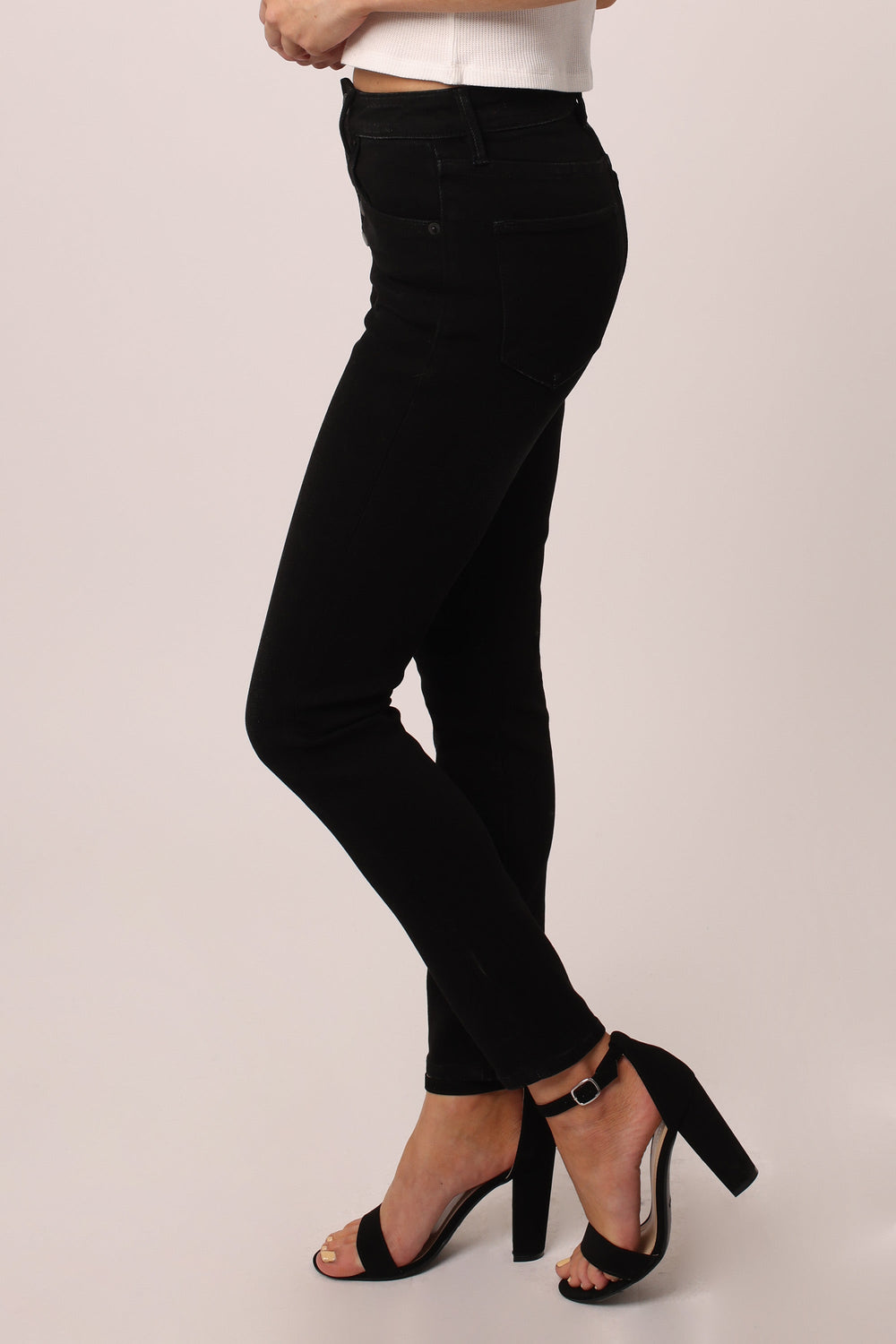 image of a female model wearing a OLIVIA SUPER HIGH RISE ANKLE SKINNY JEANS BLACKWELL DEAR JOHN DENIM 