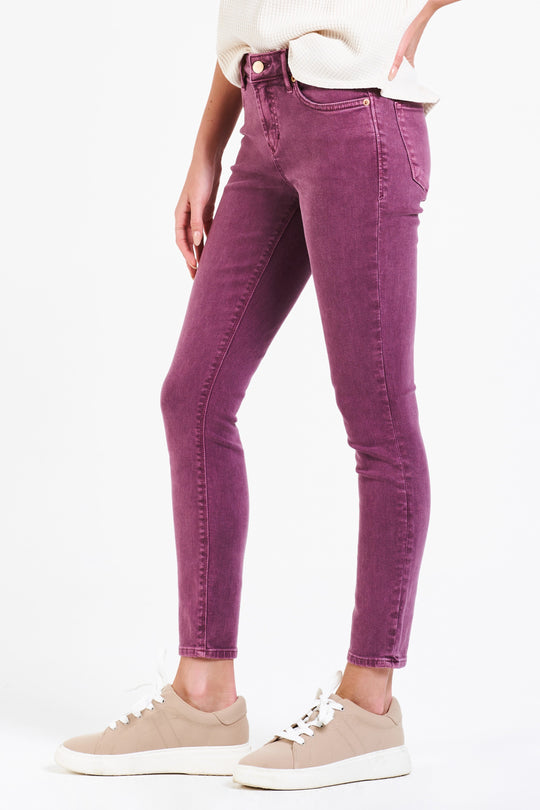 image of a female model wearing a GISELE HIGH RISE ANKLE SKINNY JEANS BOYSENBERRY JEANS