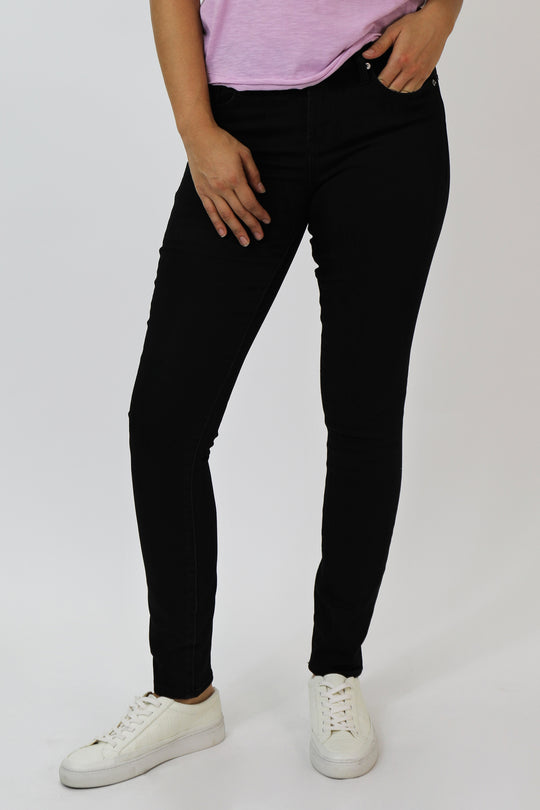 image of a female model wearing a GISELE HIGH RISE SKINNY JEANS BLACK ARROW DEAR JOHN DENIM 
