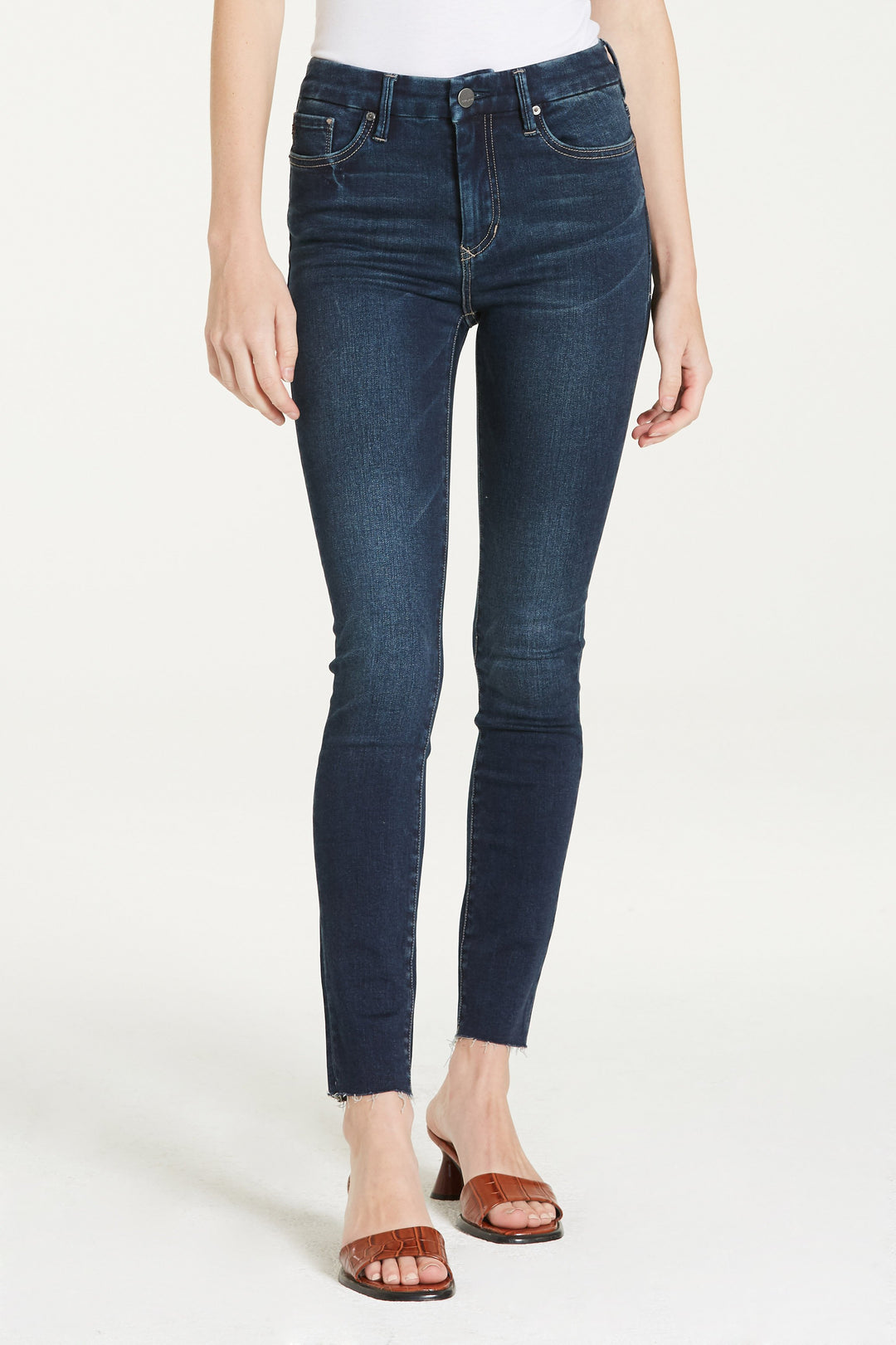 image of a female model wearing a PIXIE HIGH RISE ANKLE SKINNY ROCKLAND JEANS DEAR JOHN DENIM 