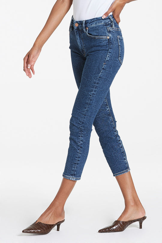 image of a female model wearing a PIXIE HIGH RISE ANKLE CROPPED SKINNY JEANS CHESTERMAN JEANS