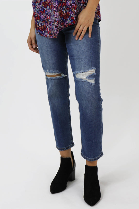 image of a female model wearing a JODI SUPER HIGH RISE CROPPED STRAIGHT LEG JEANS HOLLAND JEANS