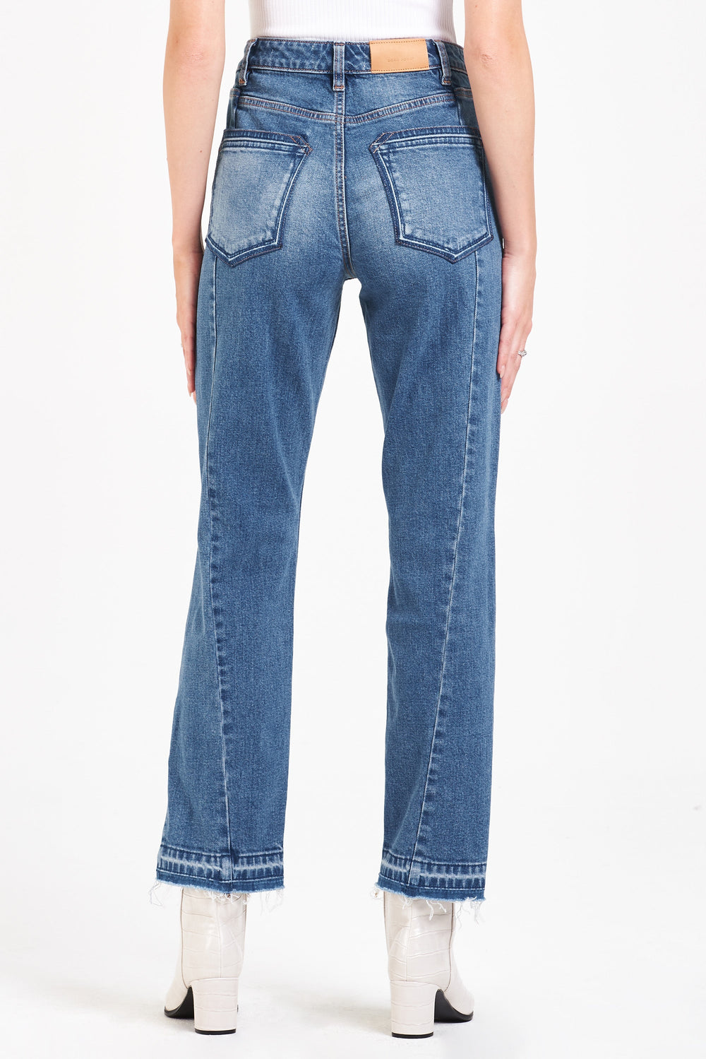 image of a female model wearing a JODI SUPER HIGH RISE STRAIGHT LEG JEANS SPEECHLESS JEANS