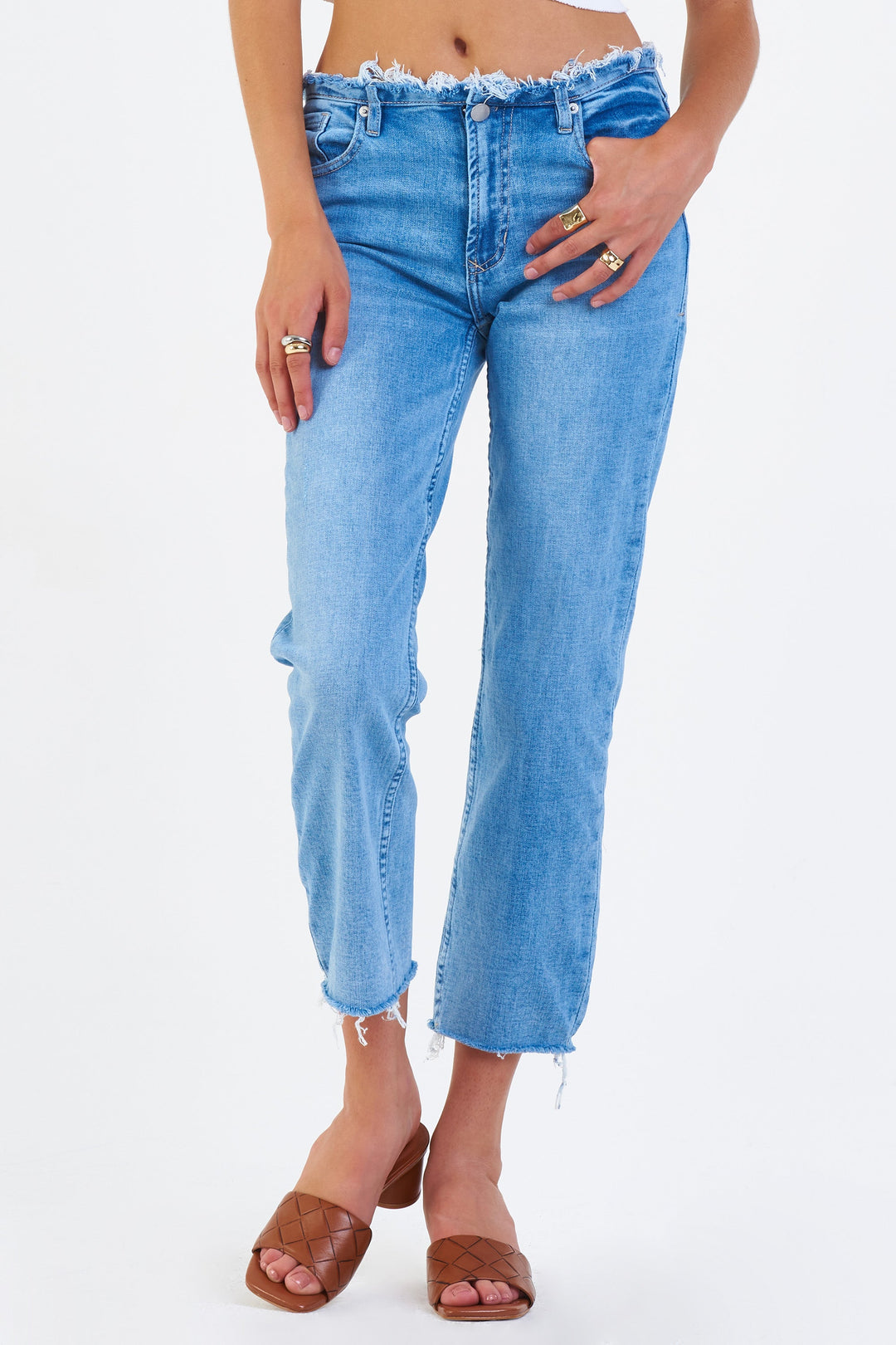 image of a female model wearing a JODI SUPER HIGH RISE CROPPED STRAIGHT LEG JEANS LIBERTY JEANS