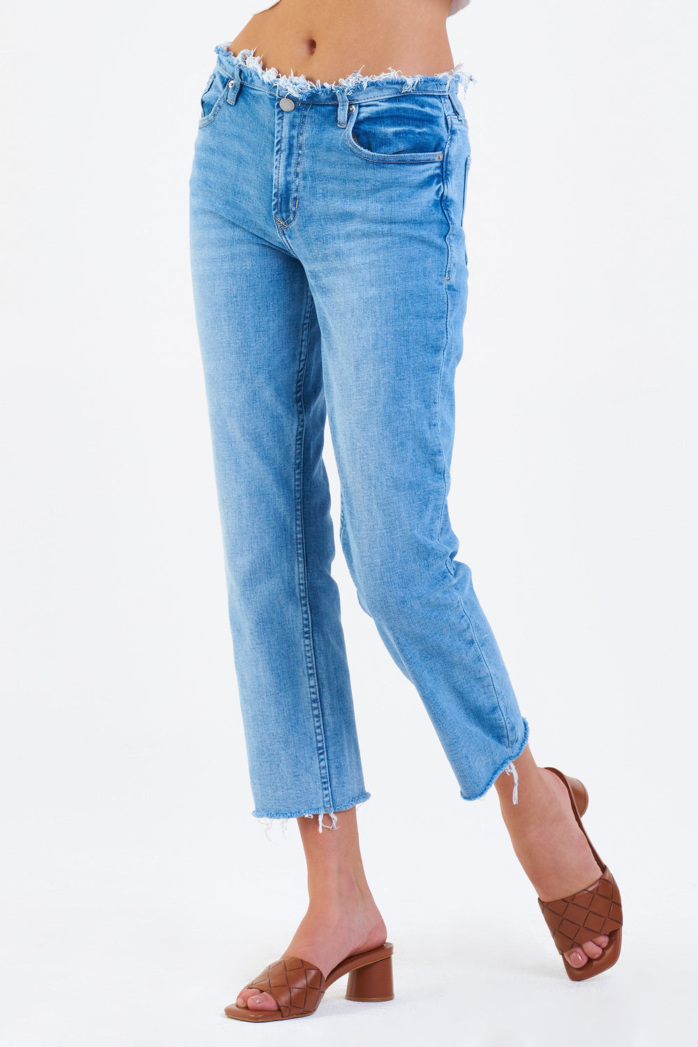 image of a female model wearing a JODI SUPER HIGH RISE CROPPED STRAIGHT LEG JEANS LIBERTY JEANS