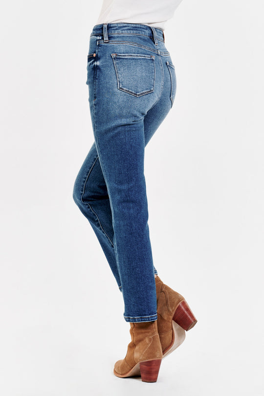 image of a female model wearing a FRANKIE SUPER HIGH RISE CROPPED STRAIGHT JEANS SAVOY DEAR JOHN DENIM 