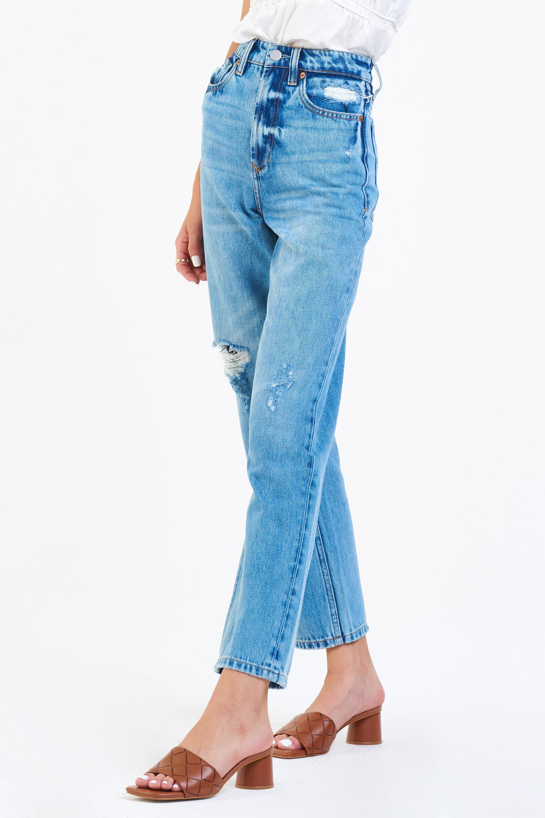 image of a female model wearing a 90S SUPER HIGH RISE ANKLE STRAIGHT JEANS MAJESTIC DEAR JOHN DENIM 