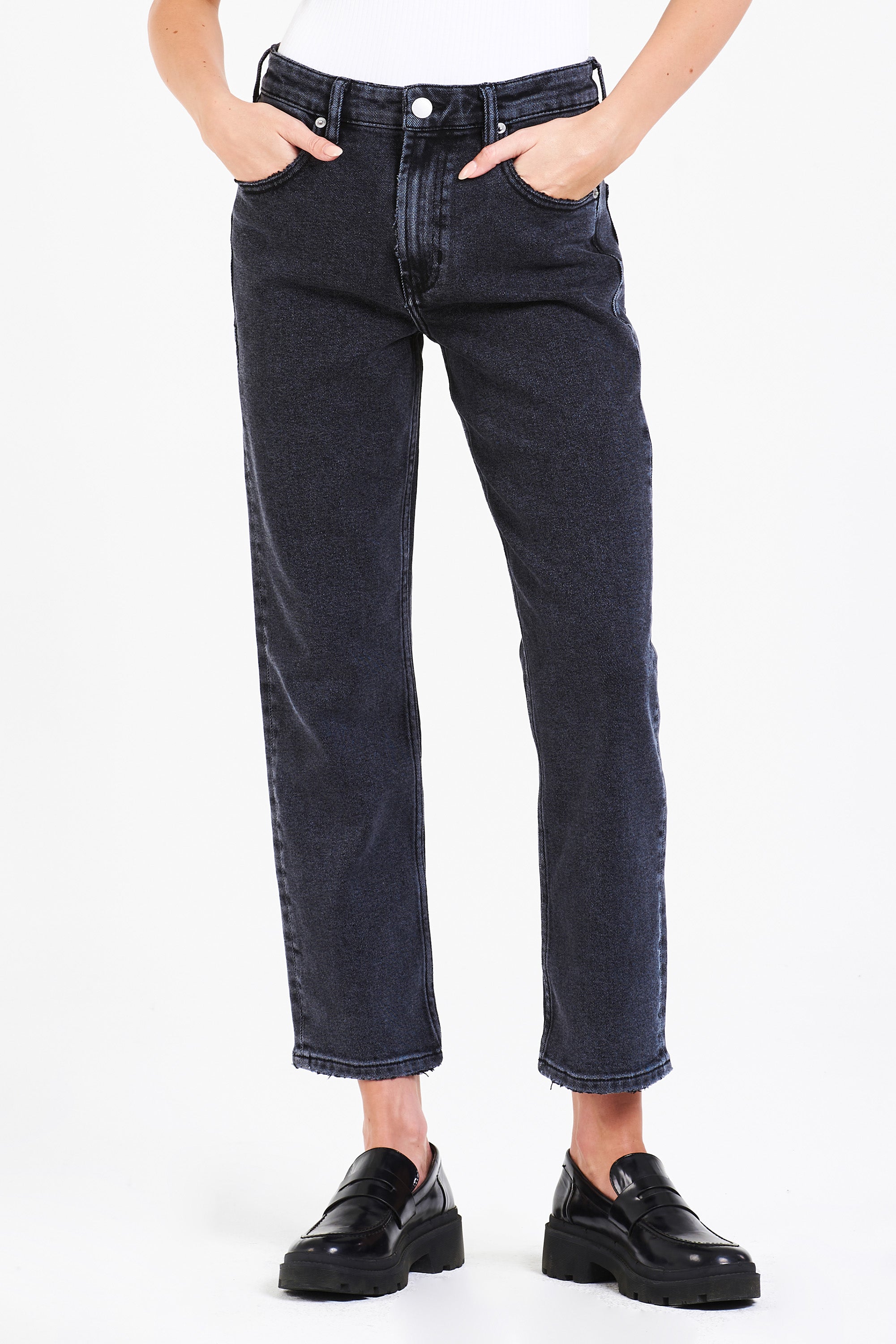 Black cropped straight leg jeans sale