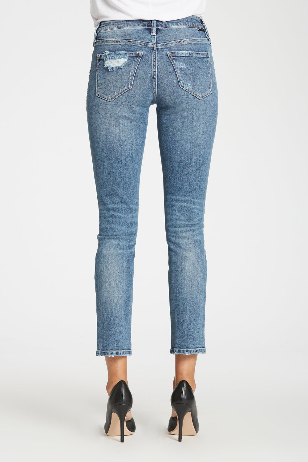 image of a female model wearing a 9 1/2" BLAIRE STRAIGHT LEG JEANS IN REVEE JEANS