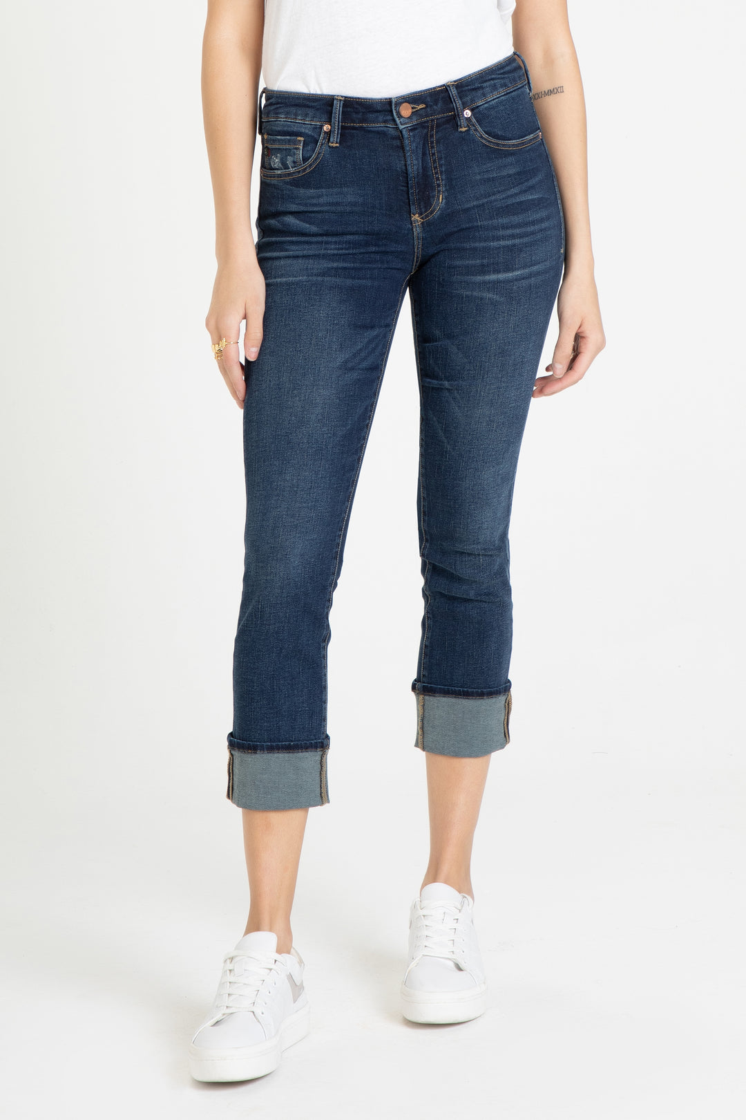 image of a female model wearing a 9 1/2" BLAIRE CUFFED JEANS IN DENVER JEANS
