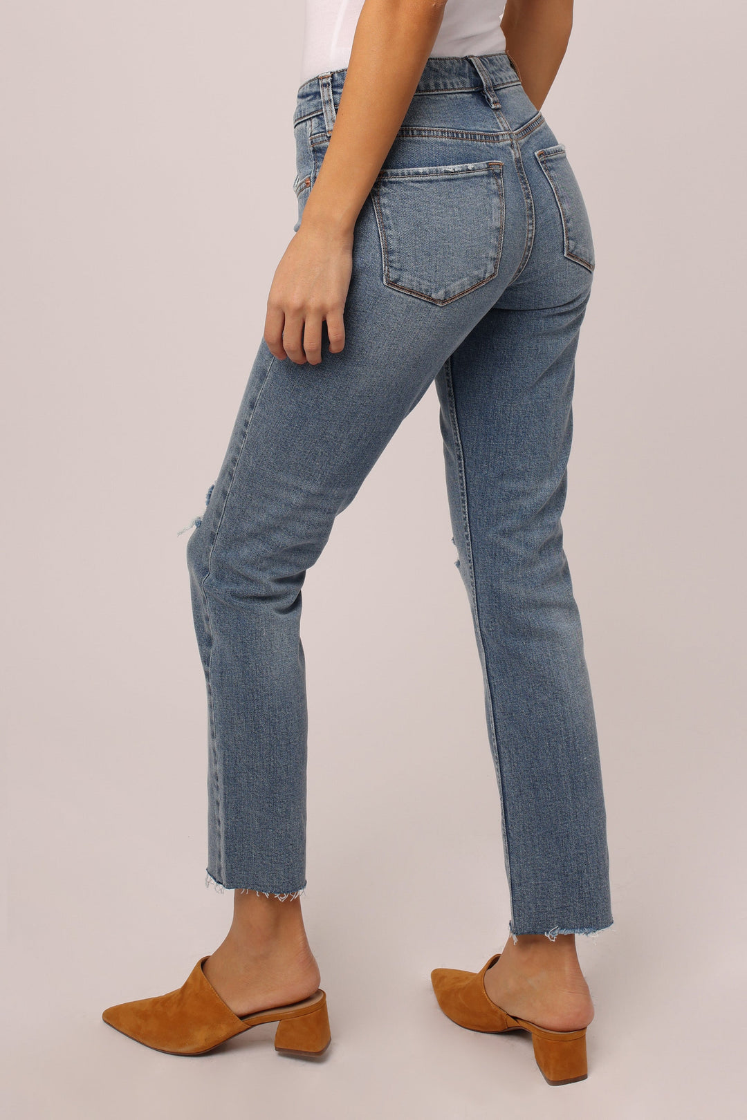 image of a female model wearing a BLAIRE HIGH RISE SLIM STRAIGHT JEANS LINFIELD JEANS