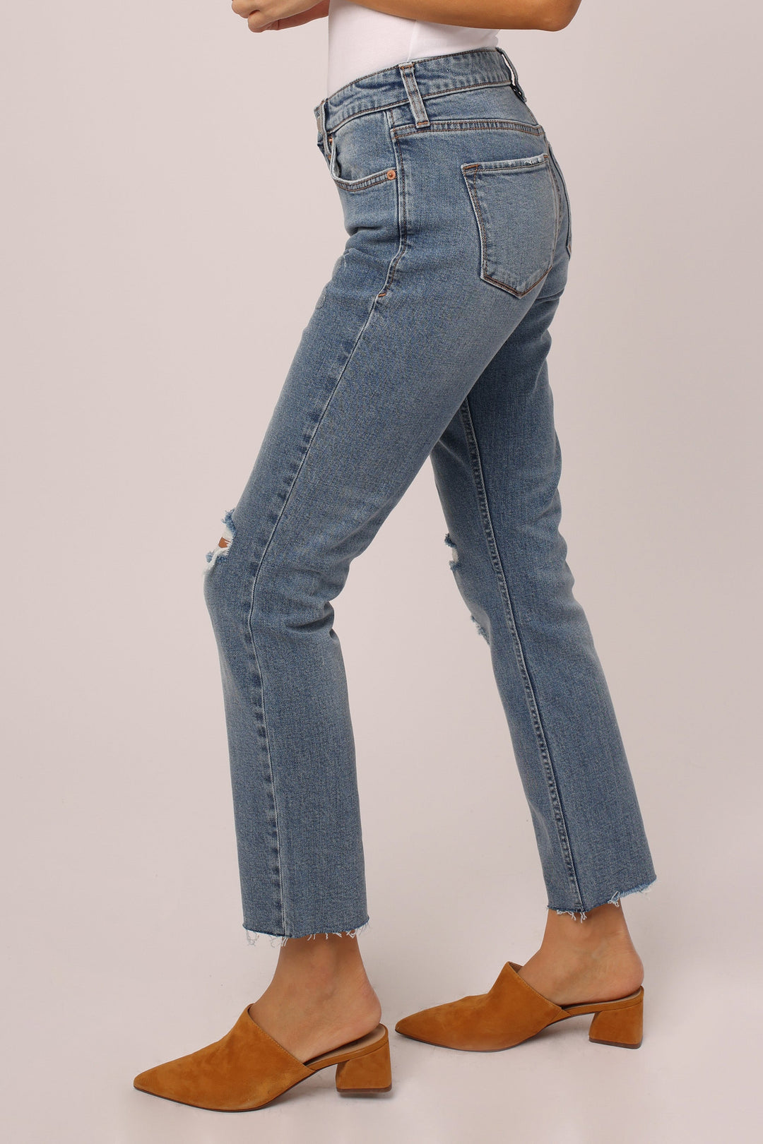 image of a female model wearing a BLAIRE HIGH RISE SLIM STRAIGHT JEANS LINFIELD JEANS