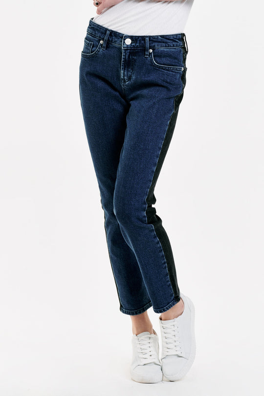 image of a female model wearing a BLAIRE HIGH RISE ANKLE SLIM STRAIGHT JEANS MOOD DEAR JOHN DENIM 