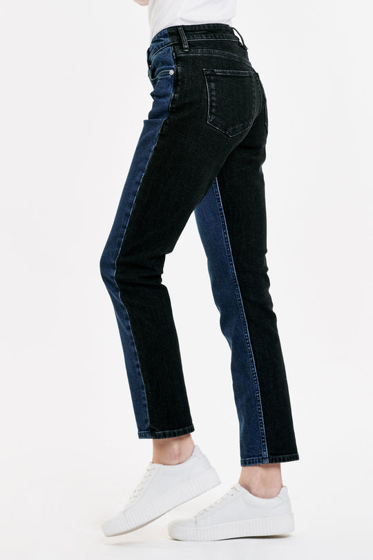image of a female model wearing a BLAIRE HIGH RISE ANKLE SLIM STRAIGHT JEANS MOOD DEAR JOHN DENIM 