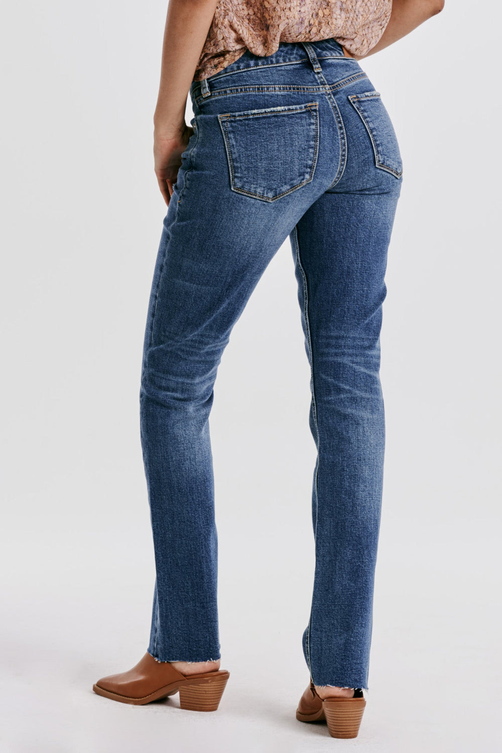 image of a female model wearing a PLAYBACK MID RISE SLIM STRAIGHT JEANS EVERETT DEAR JOHN DENIM 