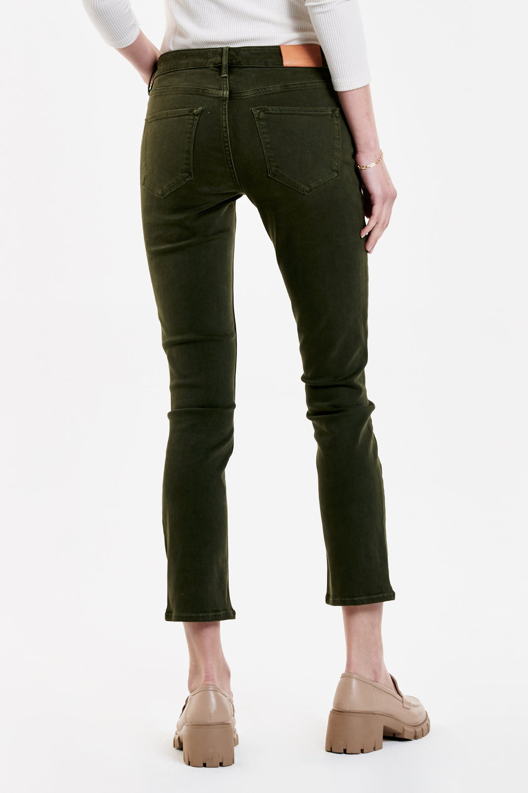 image of a female model wearing a BLAIRE HIGH RISE ANKLE SLIM STRAIGHT JEANS PINE DEAR JOHN DENIM 