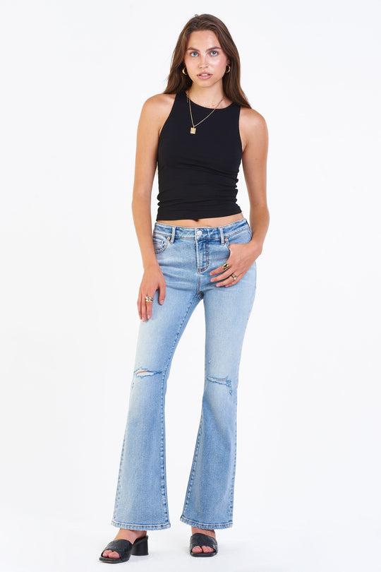 image of a female model wearing a JAXTYN HIGH RISE BOOTCUT JEANS ROSEMONT JEANS