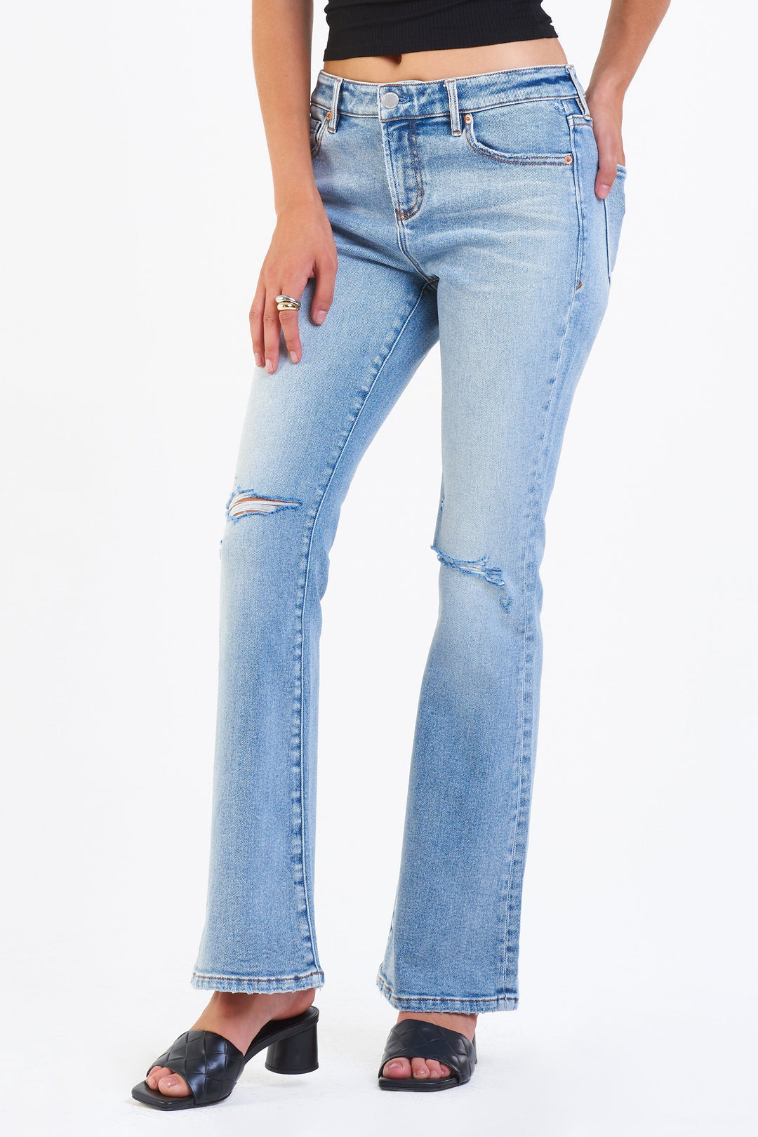 image of a female model wearing a JAXTYN HIGH RISE BOOTCUT JEANS ROSEMONT JEANS