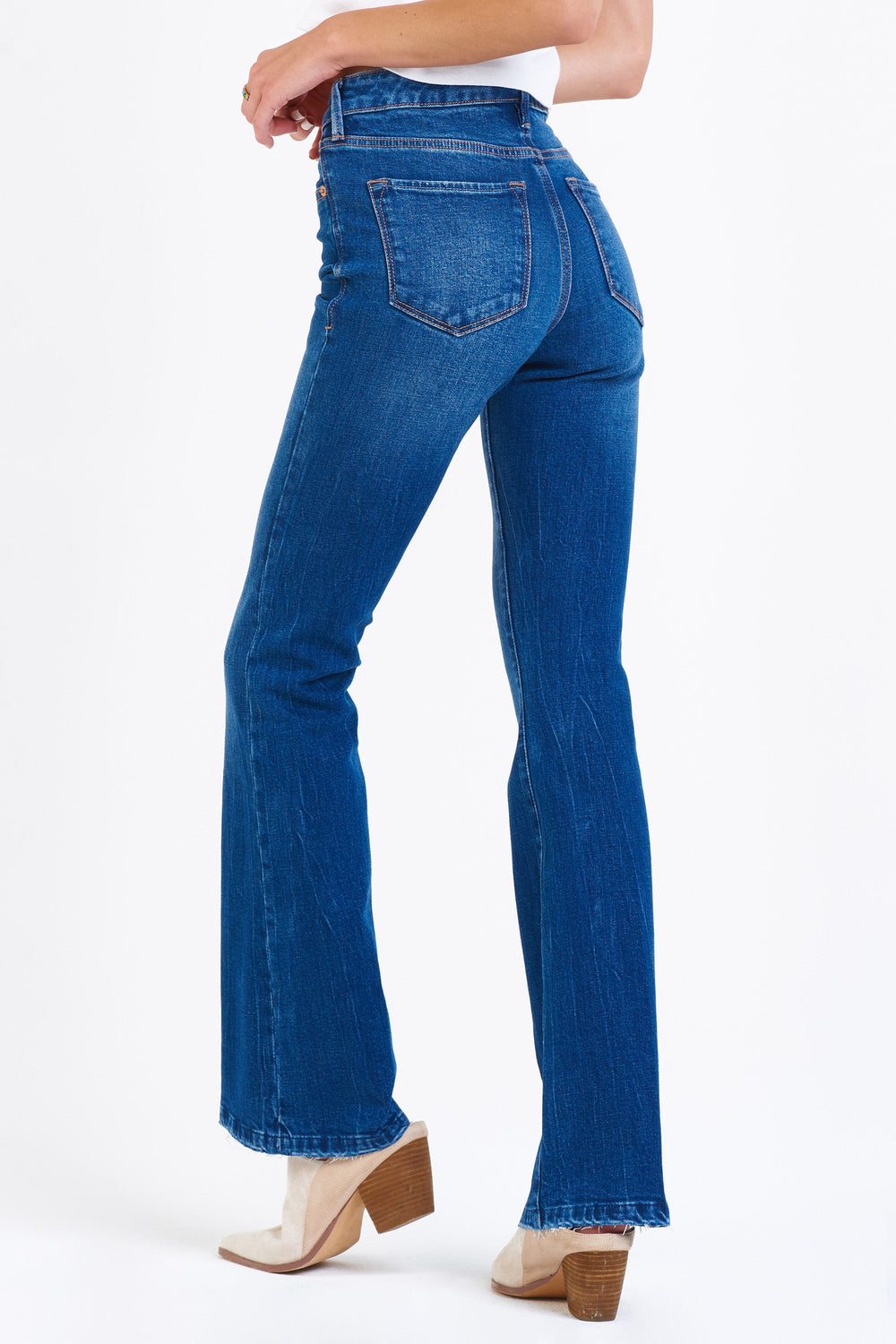 image of a female model wearing a JAXTYN HIGH RISE BOOTCUT JEANS CROSSROADS DEAR JOHN DENIM 