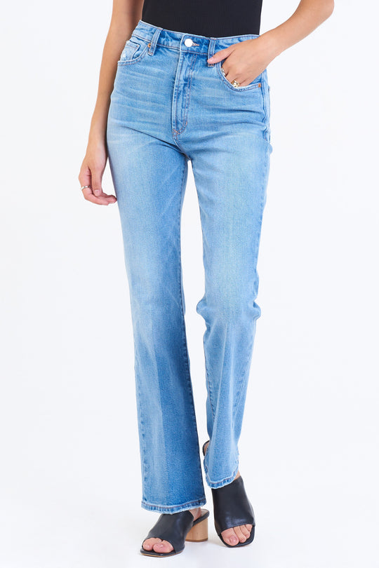 image of a female model wearing a PARIS SUPER HIGH RISE BOOTCUT JEANS TOPANGA JEANS