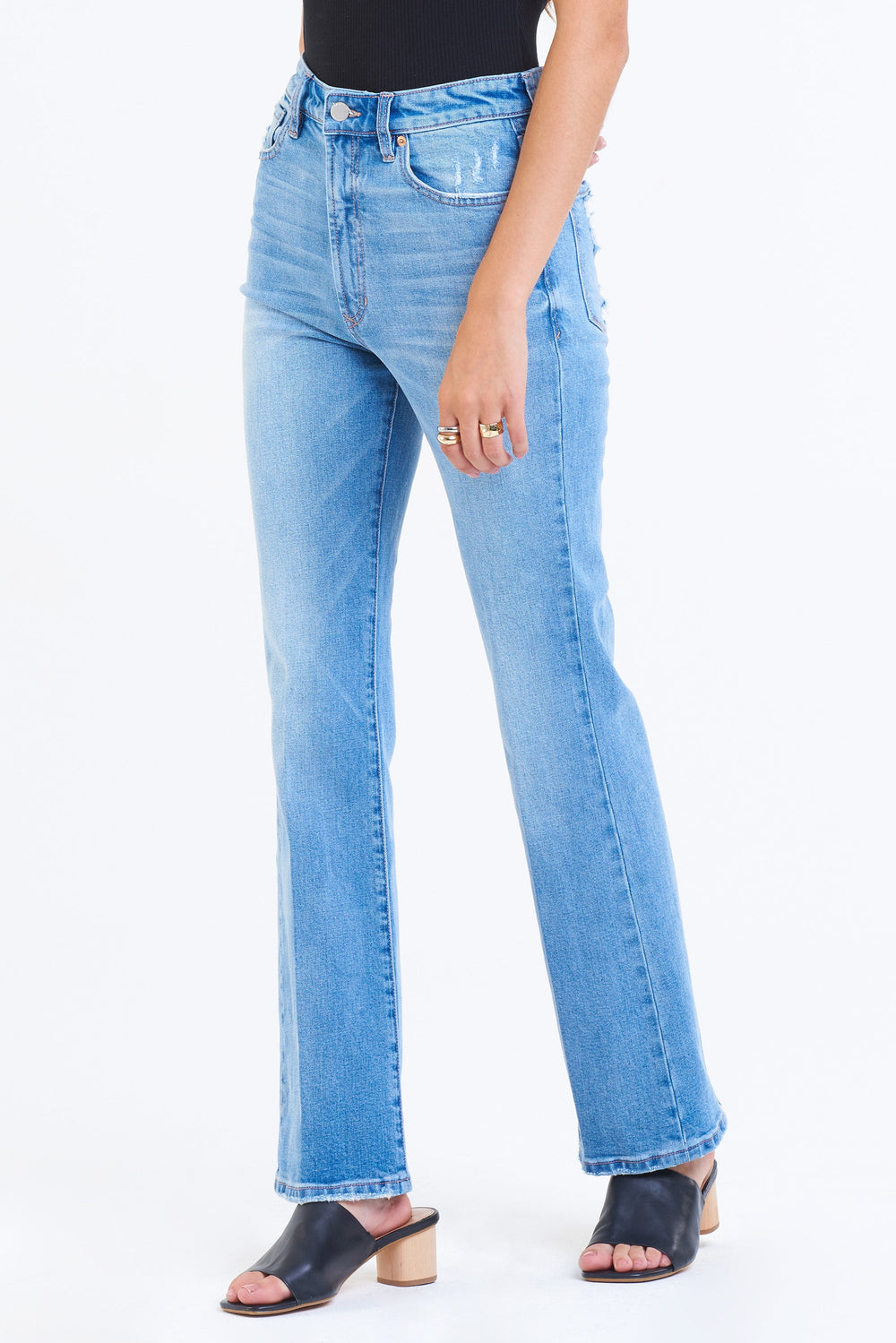 image of a female model wearing a PARIS SUPER HIGH RISE BOOTCUT JEANS TOPANGA JEANS