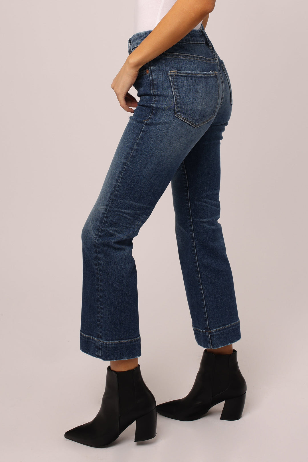 image of a female model wearing a JEANNE SUPER HIGH RISE FLARE JEANS SONOMA JEANS