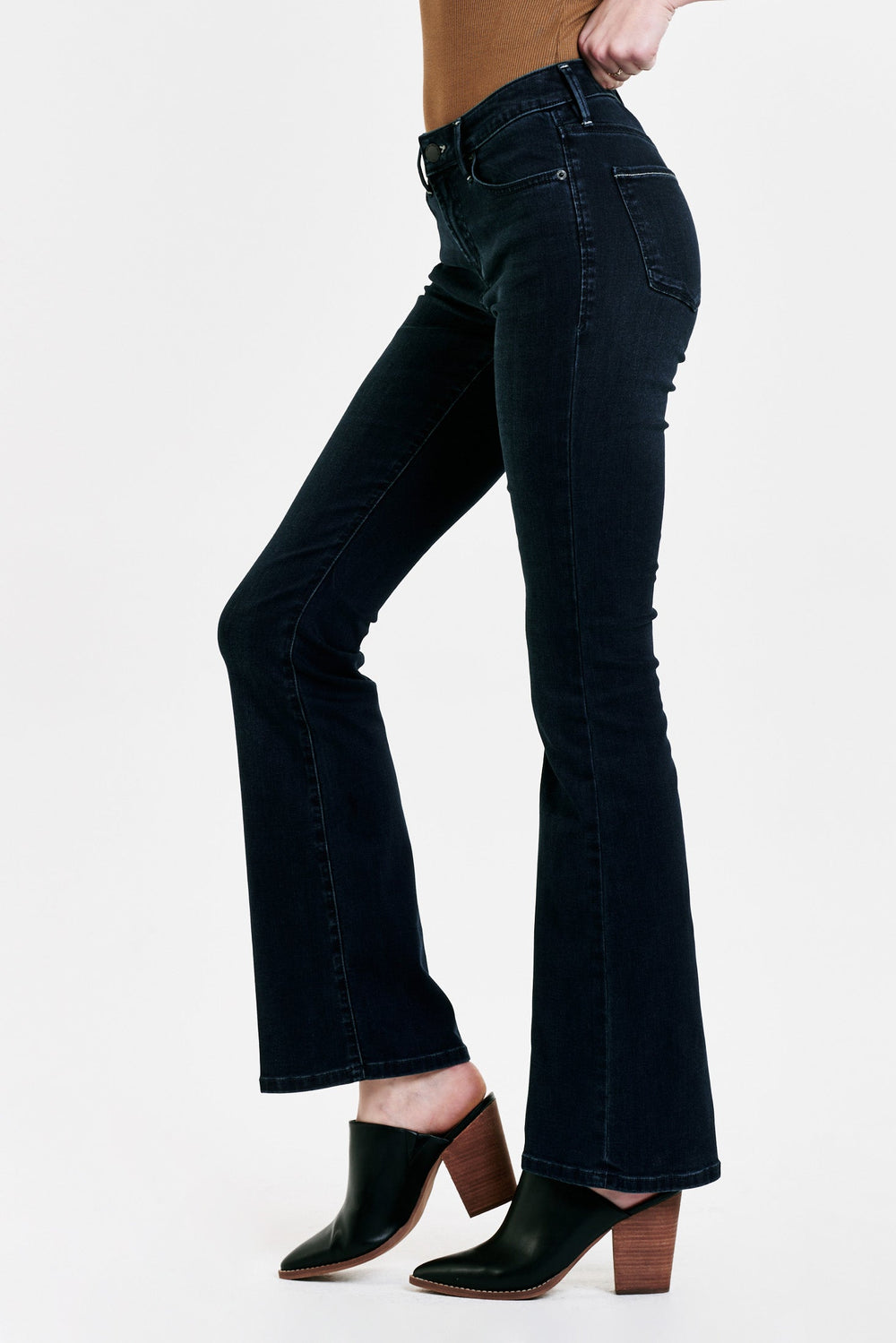 image of a female model wearing a JAXTYN HIGH RISE BOOTCUT JEANS ROSELLE JEANS