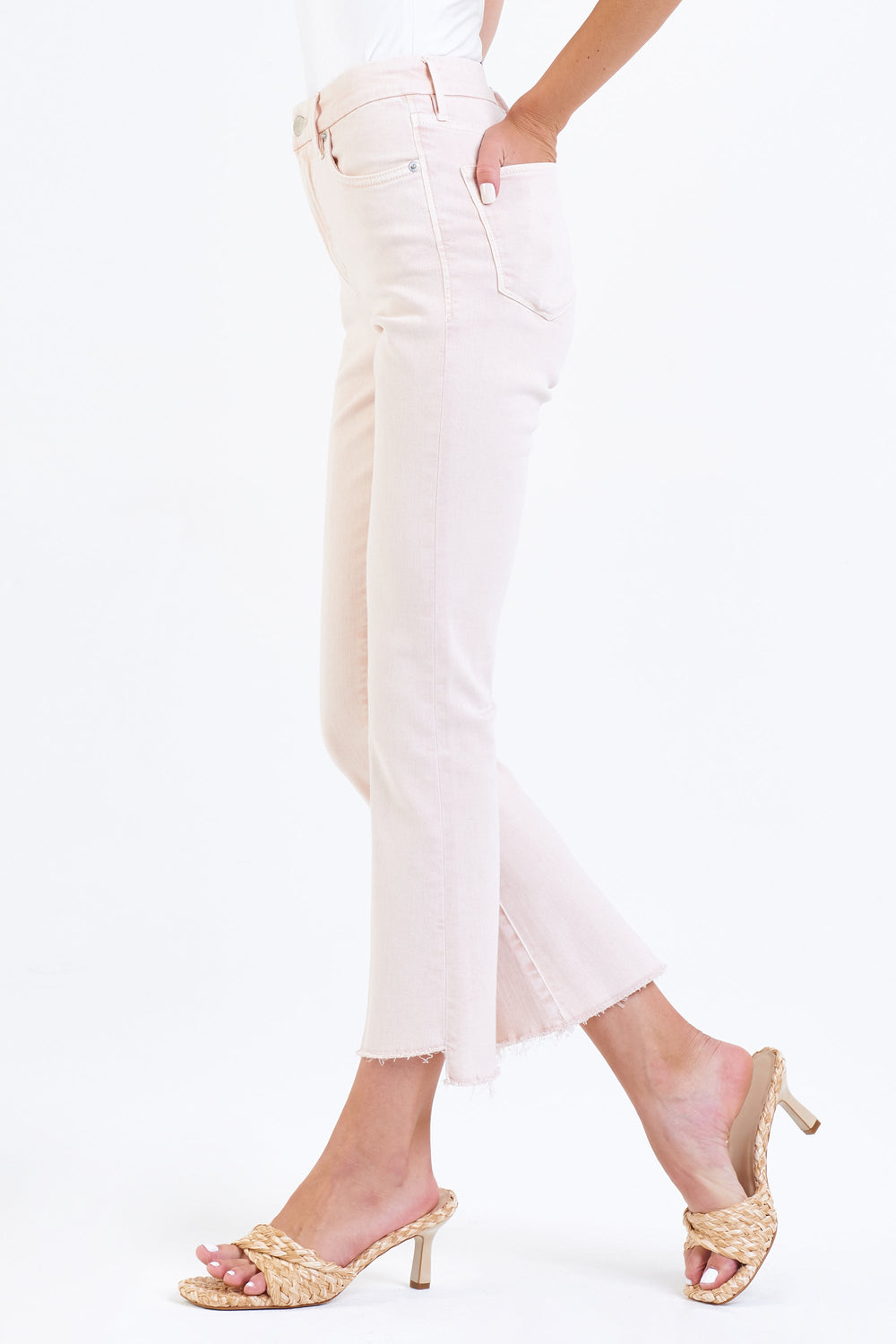 image of a female model wearing a JEANNE CROPPED FLARE LEG JEANS HEAVENLY PINK | DEAR JOHN DENIM JEANS