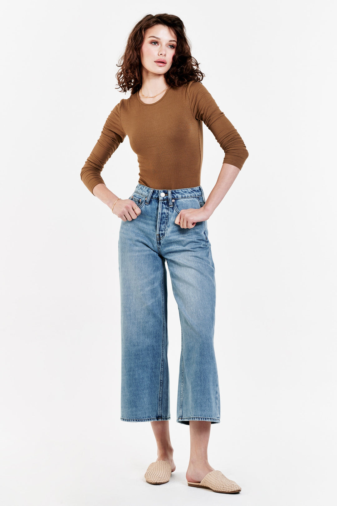 image of a female model wearing a SAMANTHA SUPER HIGH RISE CROPPED WIDE LEG JEANS KEARNEY JEANS