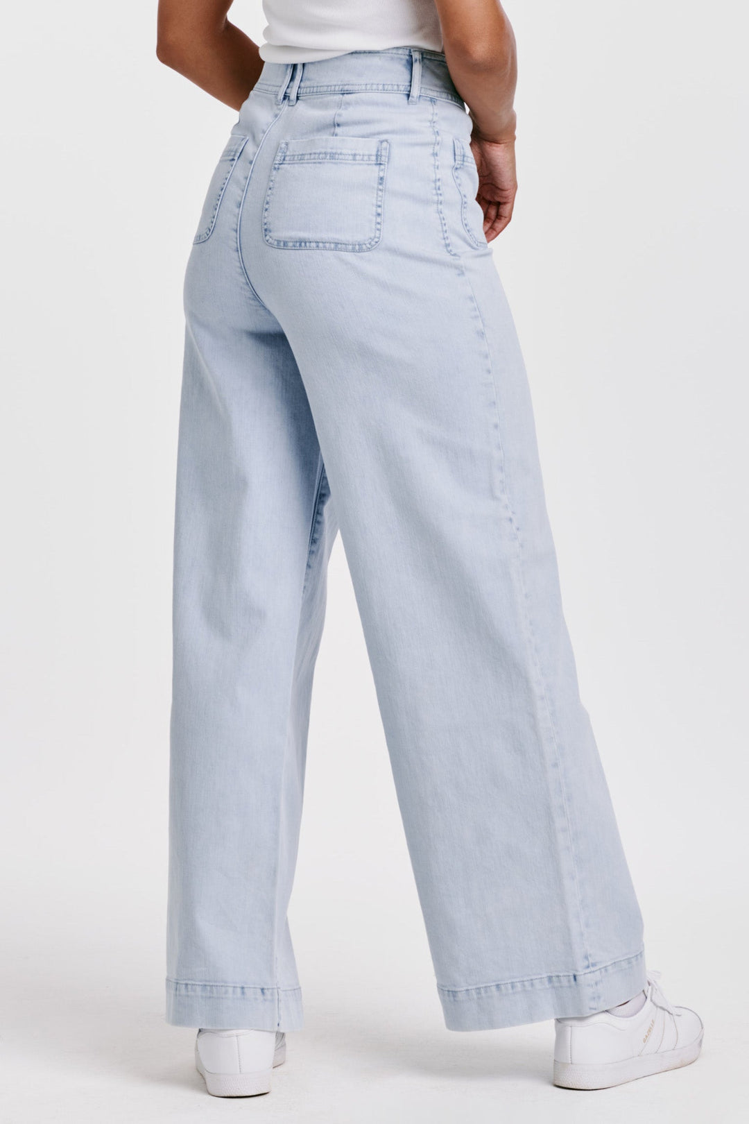 image of a female model wearing a AUDREY SUPER HIGH RISE WIDE LEG JEANS ARTHLOW DEAR JOHN DENIM 