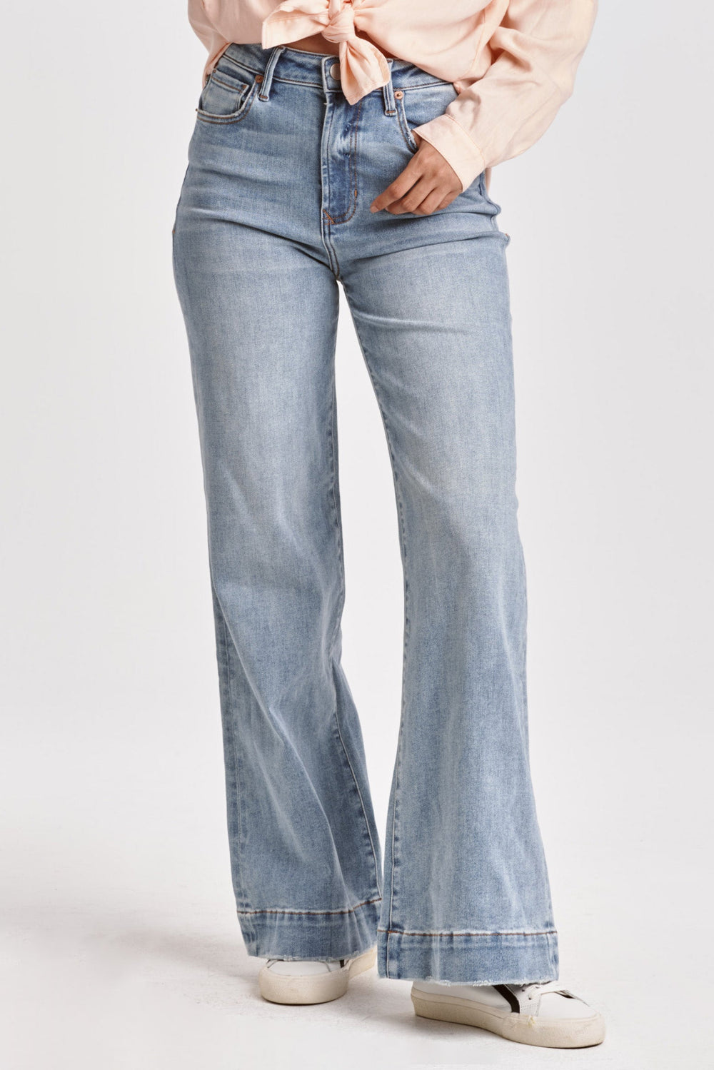 image of a female model wearing a FIONA MID RISE WIDE LEG JEANS MONTILLA DEAR JOHN DENIM 