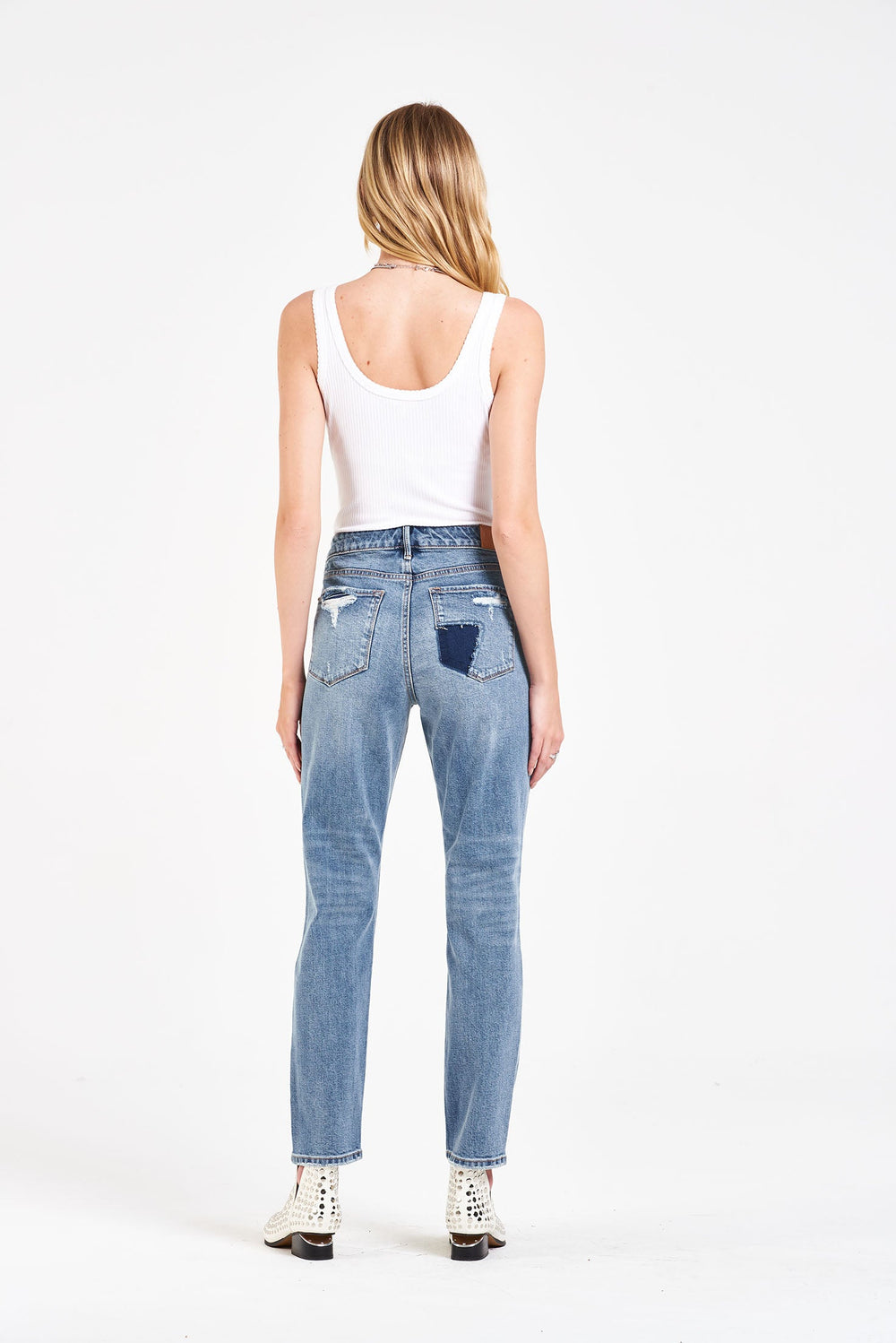 image of a female model wearing a AIDEN HIGH RISE GIRLFRIEND JEANS AMBASSADOR DEAR JOHN DENIM 