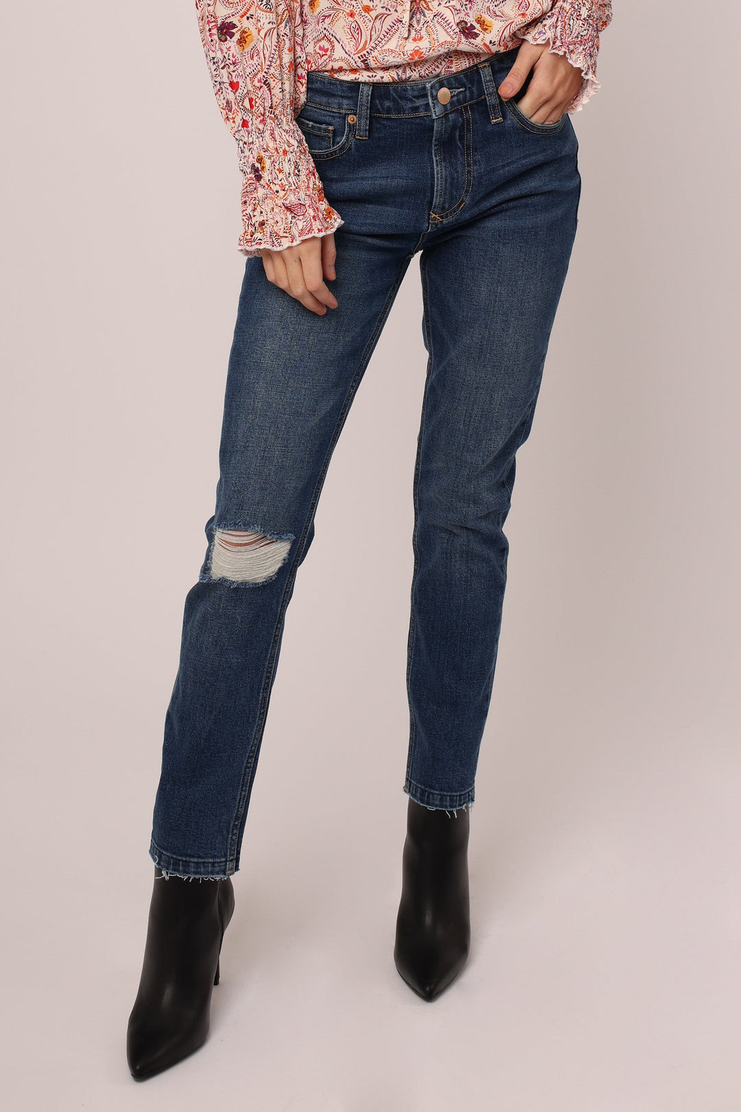 image of a female model wearing a AIDEN HIGH RISE GIRLFRIEND JEANS ADVANCE JEANS